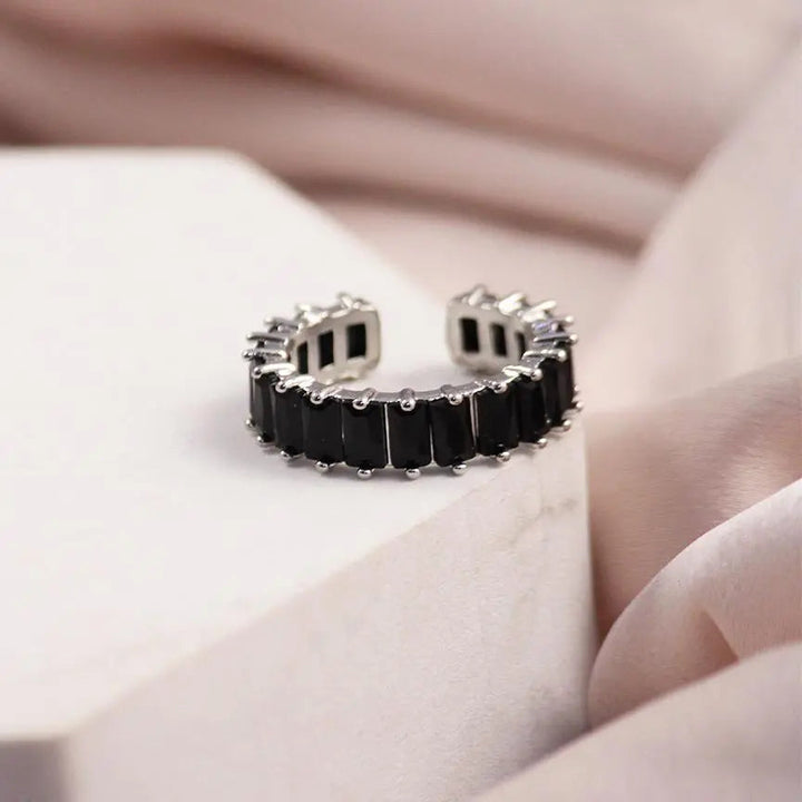 Black Cubic Tennis Ring - Silver - Salty Accessories
