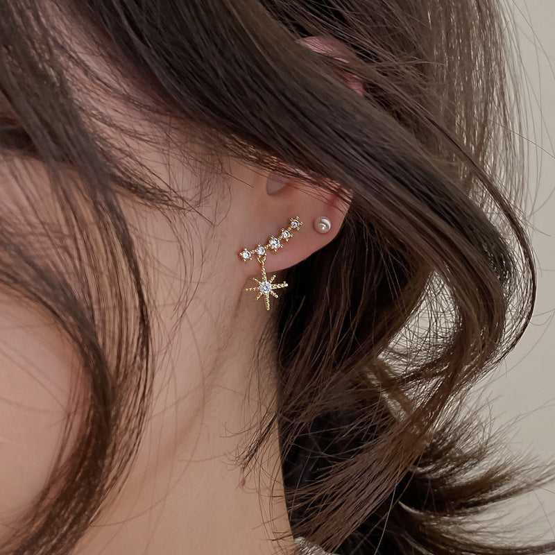 Eight-Star Lucky Astrology Zircon Studded Stud Earrings - Salty Accessories