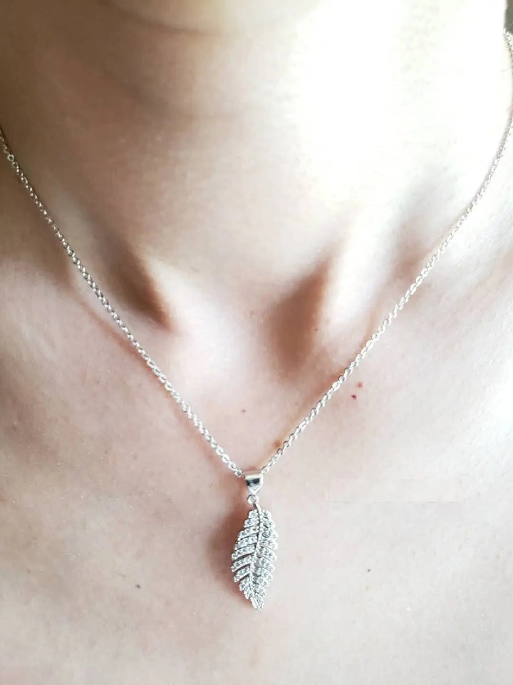 Embellished Crystal Leaf Necklace Silver - Salty Accessories