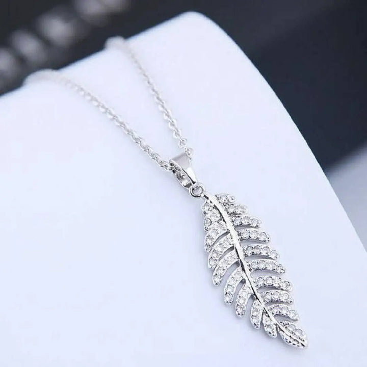 Embellished Crystal Leaf Necklace Silver - Salty Accessories