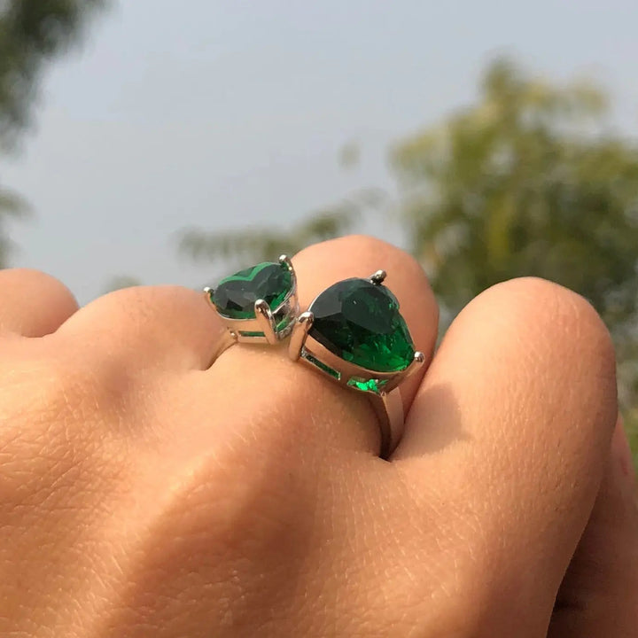 Emerald Double Heart Kylie Love Ring - Silver - Salty Accessories