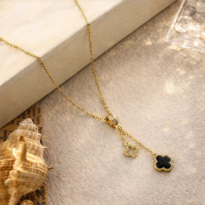 Evergreen Clover Hanging Gold & Black Necklace | Salty