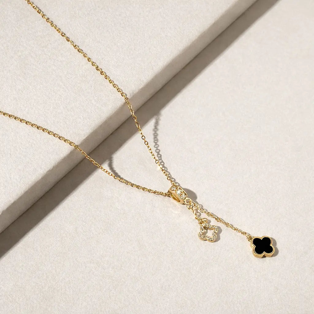 Evergreen Clover Hanging Gold & Black Necklace | Salty