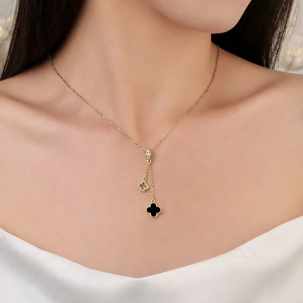 Evergreen Clover Hanging Gold & Black Necklace | Salty