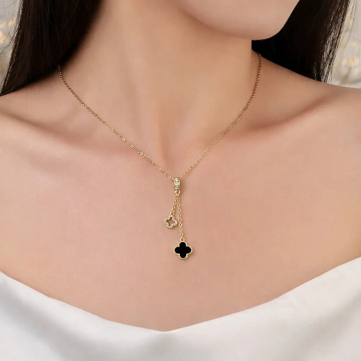 Evergreen Clover Hanging Gold & Black Necklace | Salty