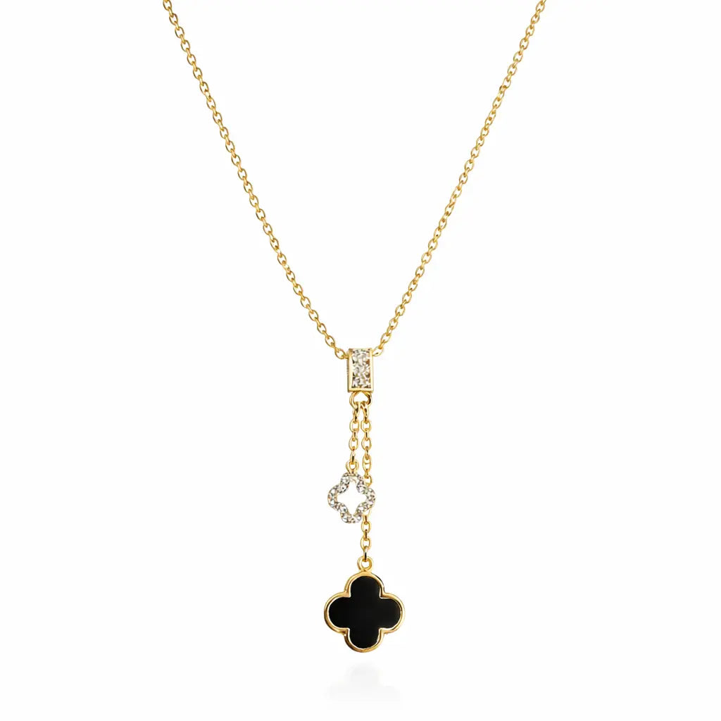 Evergreen Clover Hanging Gold & Black Necklace | Salty