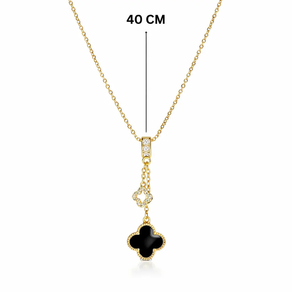 Evergreen Clover Hanging Gold & Black Necklace | Salty