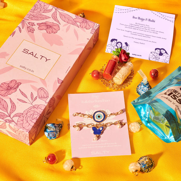 Evil Eye Butterfly Painted Rakhi Gift Box For Bhaiya And Bhabhi