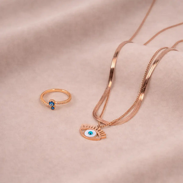 Evil Eye Shield Necklace and Ring Combo