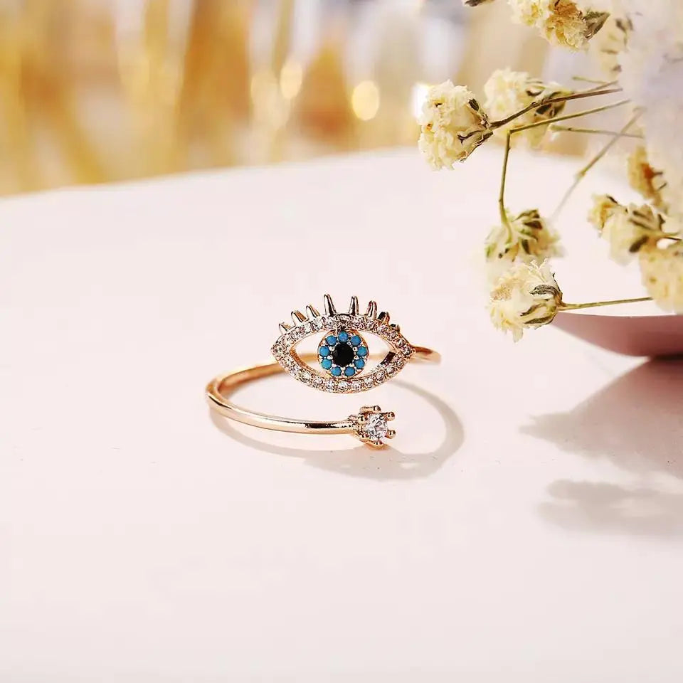 Cute Evil Eye Adjustable Ring - Rose Gold | Salty