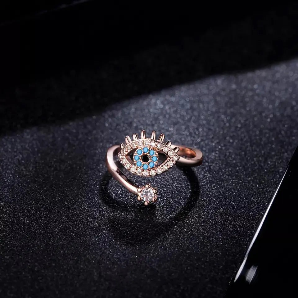 Evil eye adjustable ring - Rose Gold – AZGA