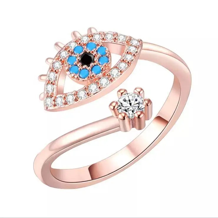 Cute Evil Eye Adjustable Ring - Rose Gold