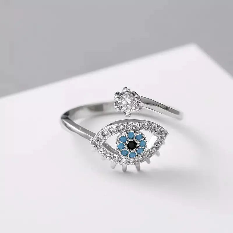 Cute Evil Eye Adjustable Ring - Silver | Salty