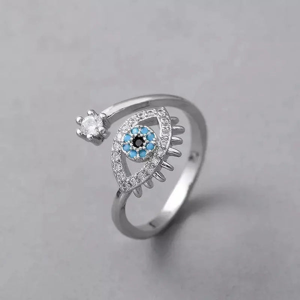 Cute Evil Eye Adjustable Ring - Silver
