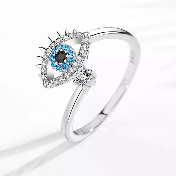 Cute Evil Eye Adjustable Ring - Silver