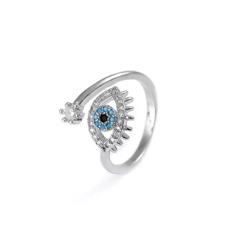 Cute Evil Eye Adjustable Ring - Silver | Salty