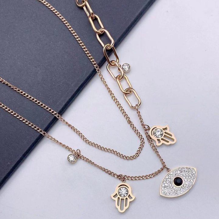 Gold Evil Eye Hamsa Layered Necklace - Salty Accessories