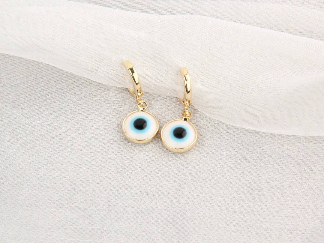 Evil Eyes Gold Brim Wind Drop Earrings - Light Blue - Salty Accessories