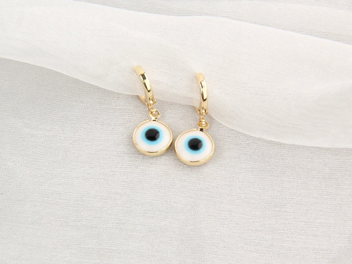 Evil Eyes Gold Brim Wind Drop Earrings - Light Blue - Salty Accessories
