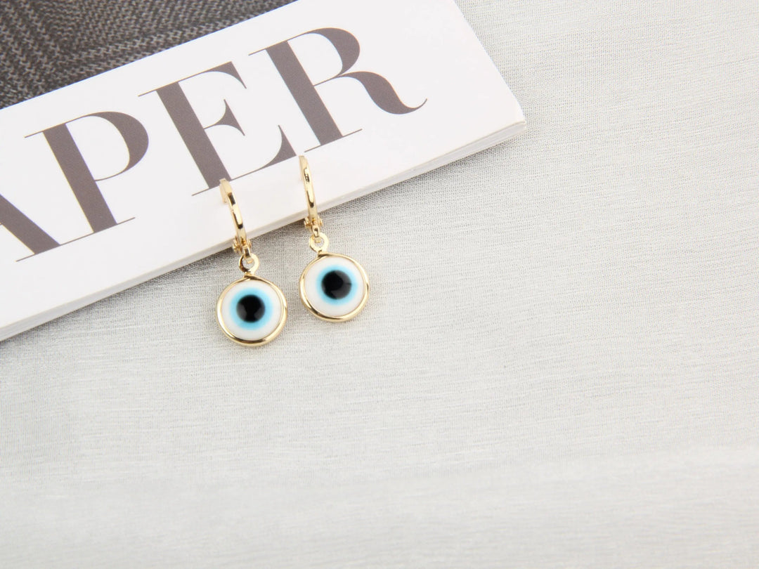 Evil Eyes Gold Brim Wind Drop Earrings - Light Blue - Salty Accessories
