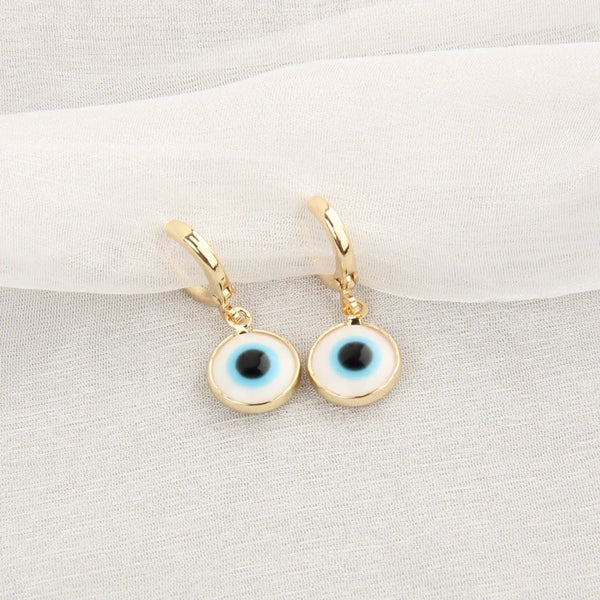 Evil Eyes Gold Brim Wind Drop Earrings - Light Blue