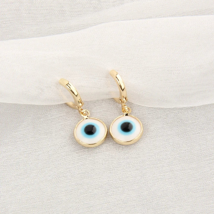 Evil Eyes Gold Brim Wind Drop Earrings - Light Blue - Salty Accessories