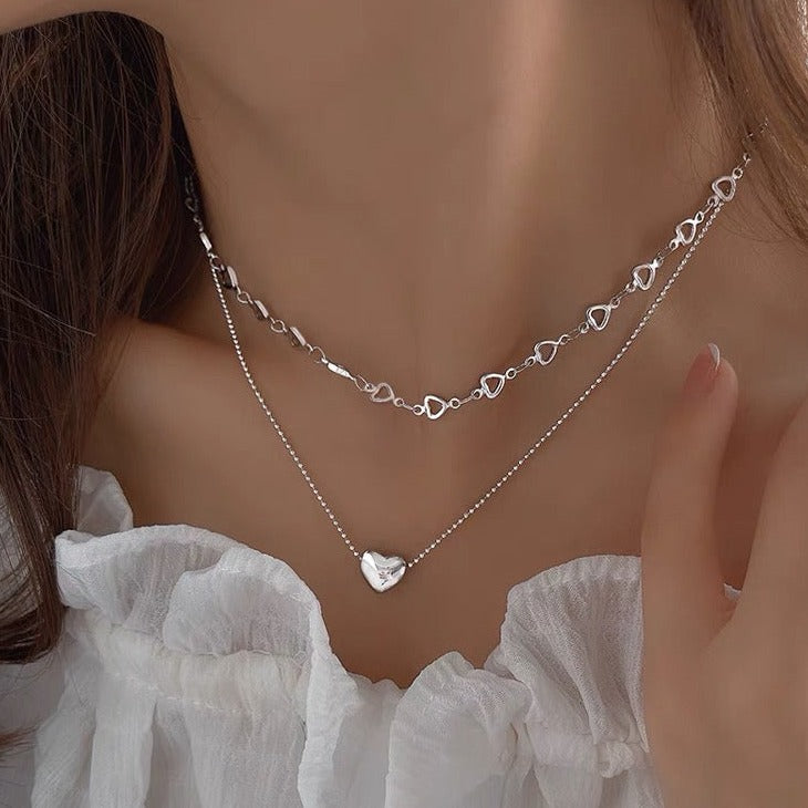 Silver Layered Heart Locket Necklace - Zahara Boutique