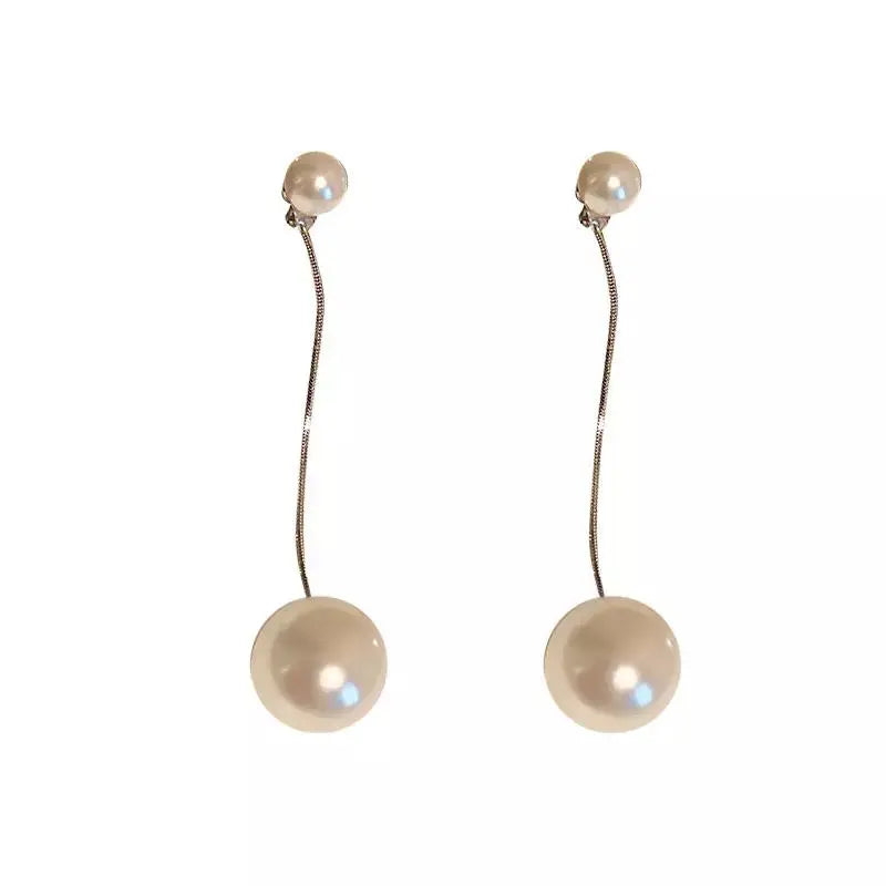 2-in-1 Big Pearl Dangle Drop Earrings - Gold | Salty