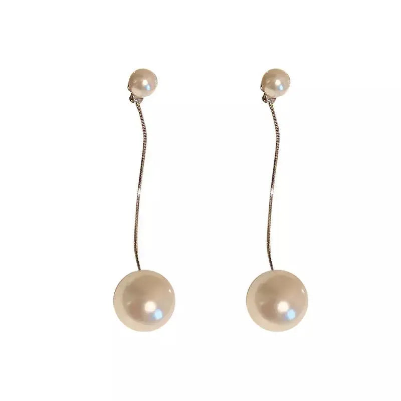 2-in-1 Big Pearl Dangle Drop Earrings - Gold - Salty Accessories