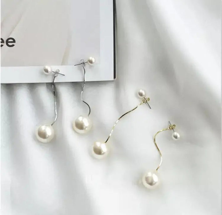 2-in-1 Big Pearl Dangle Drop Earrings - Gold - Salty Accessories