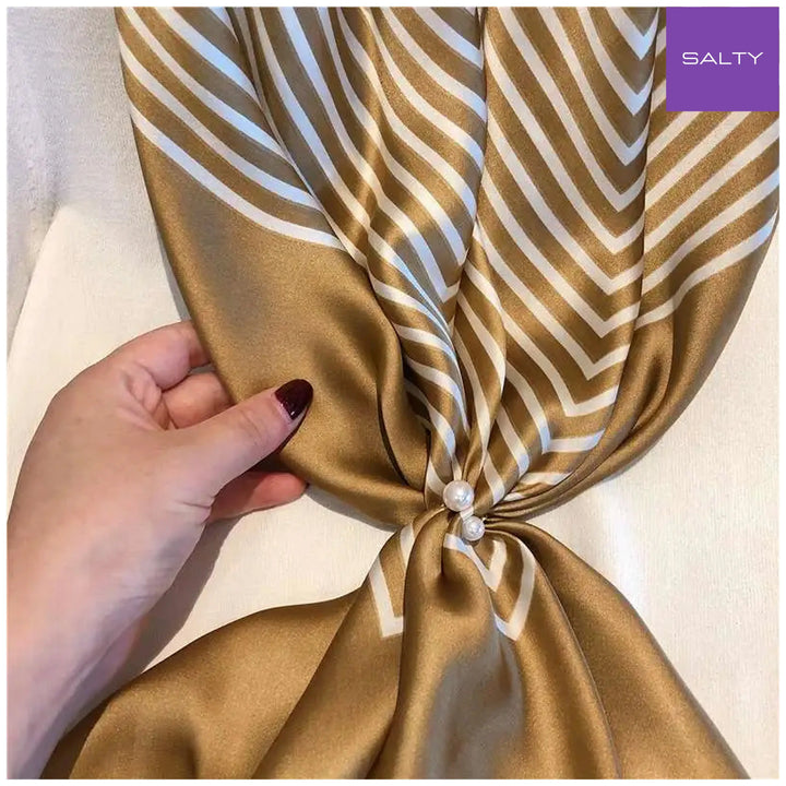 Stylish Gold Tone Striped Silk Stole - Salty Accessories