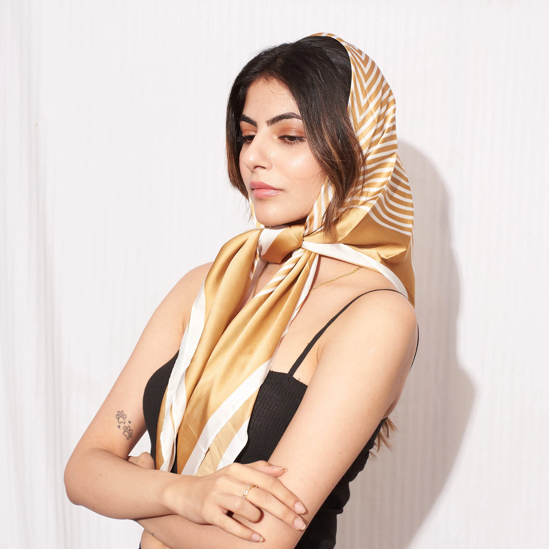 Stylish Gold Tone Striped Silk Stole - Salty Accessories