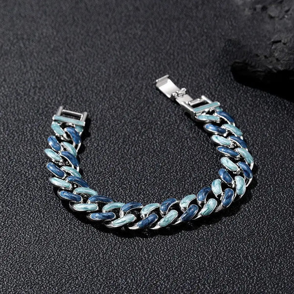 Fjord Cuban Bracelet in Silver Blue Finish
