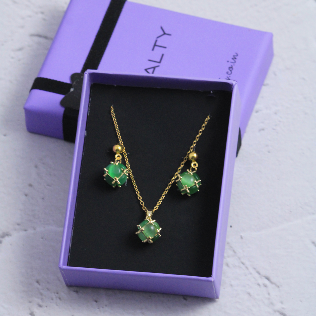 Flawless Green Earrings and Necklace Set