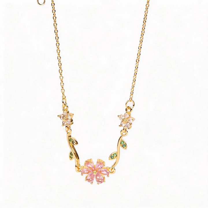 Fleuria Minimal Necklace and Earring Set - Pink | Salty