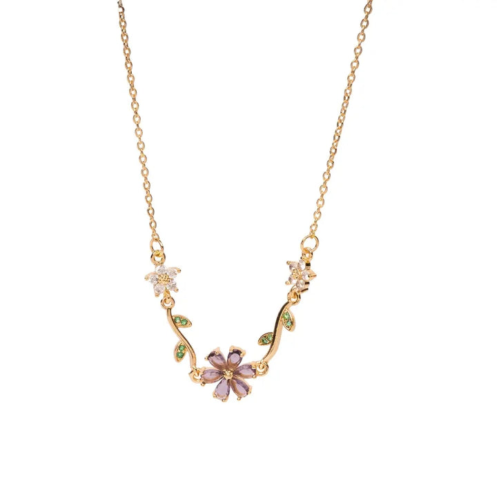 Fleuria Minimal Necklace and Earring Set - Purple | Salty