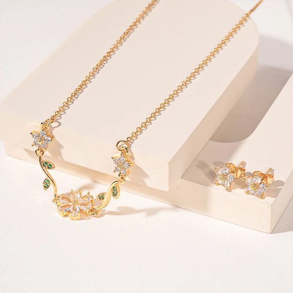 Fleuria Minimal Necklace and Earring Set - White