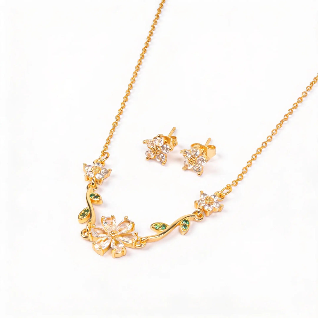 Fleuria Minimal Necklace and Earring Set - White | Salty