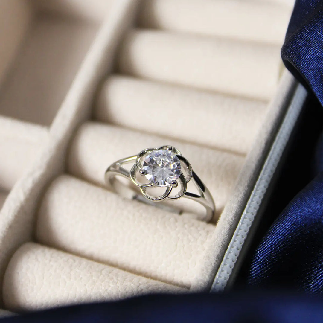 Flowers Diamond Silver Ring
