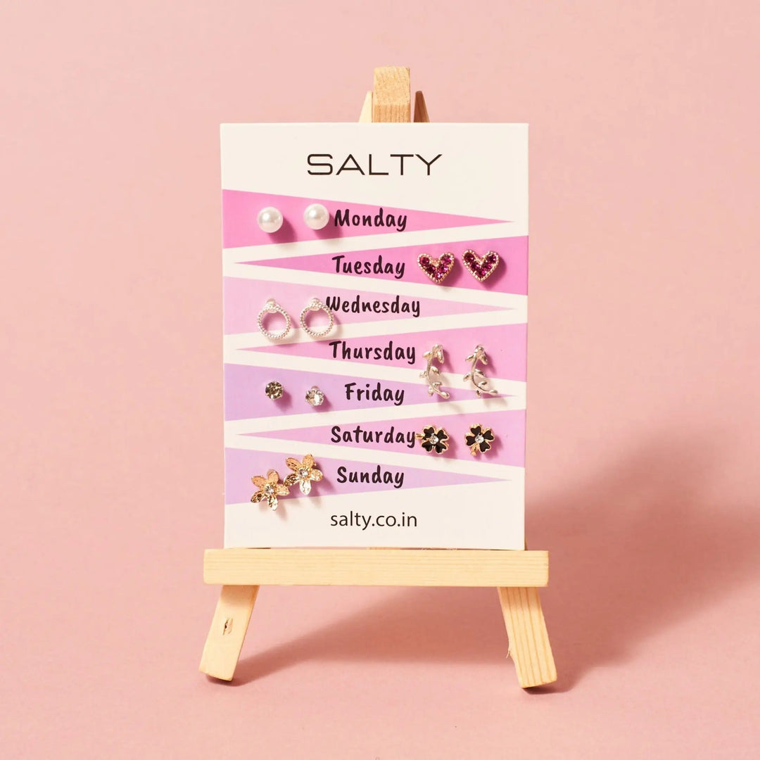 "Flowers" Weekly 7 Stud Earrings Set | Salty