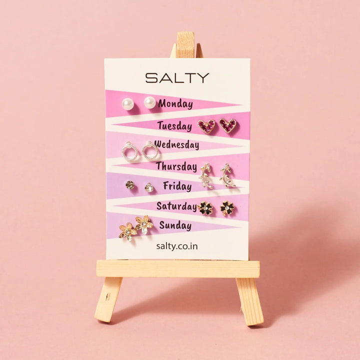 "Flowers" Weekly 7 Stud Earrings Set | Salty