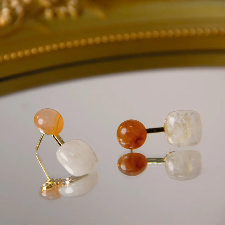 French Vintage Semitransparent Oblate Goldplated Stud Earrings - Salty Accessories