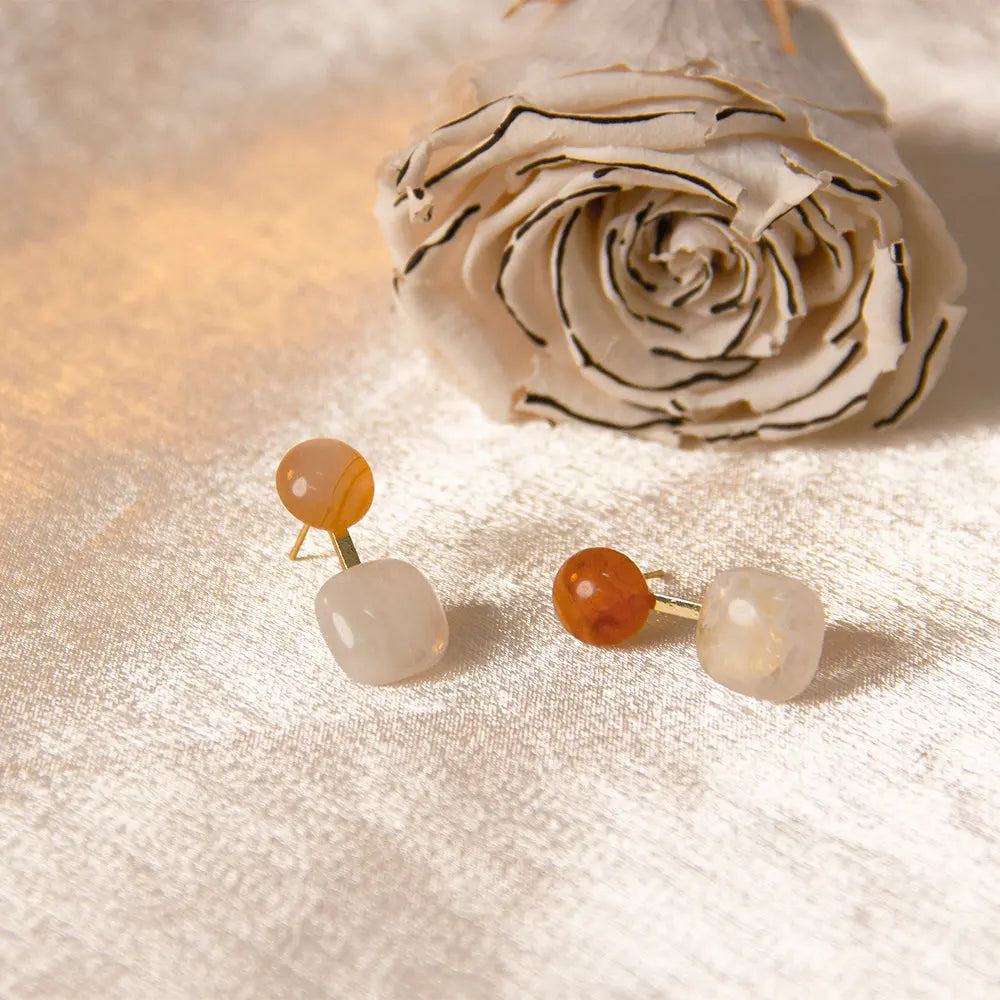 French Vintage Semitransparent Oblate Goldplated Stud Earrings - Salty Accessories