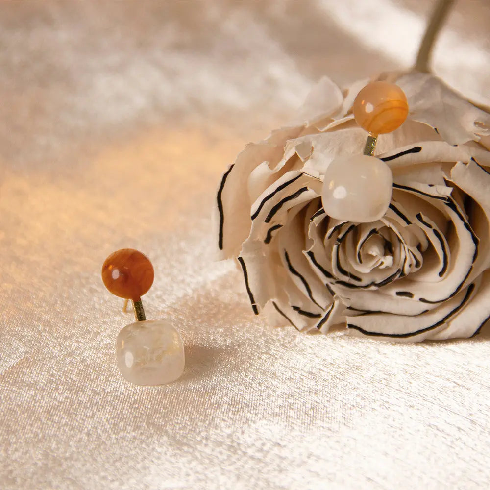 French Vintage Semitransparent Oblate Goldplated Stud Earrings - Salty Accessories