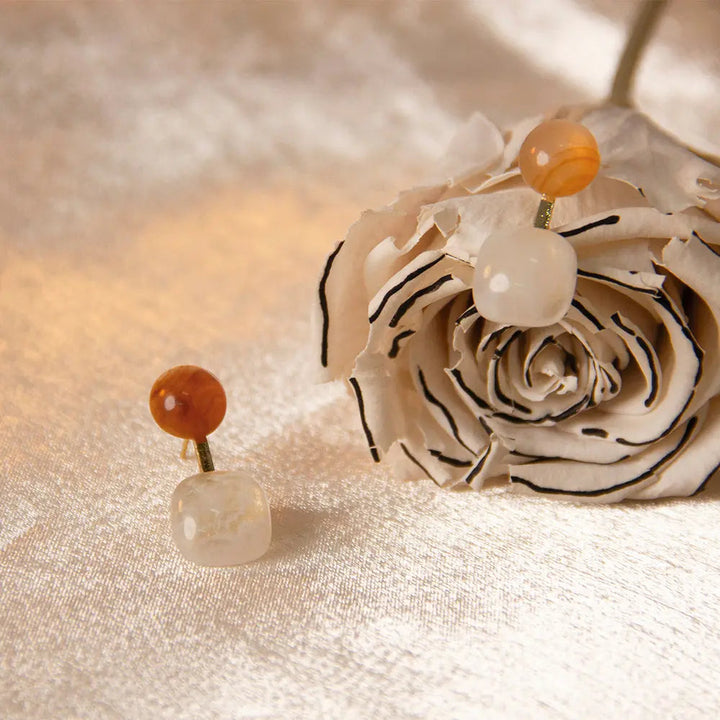 French Vintage Semitransparent Oblate Goldplated Stud Earrings - Salty Accessories