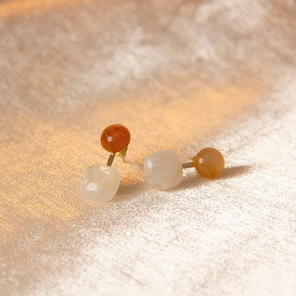 French Vintage Semitransparent Oblate Goldplated Stud Earrings - Salty Accessories