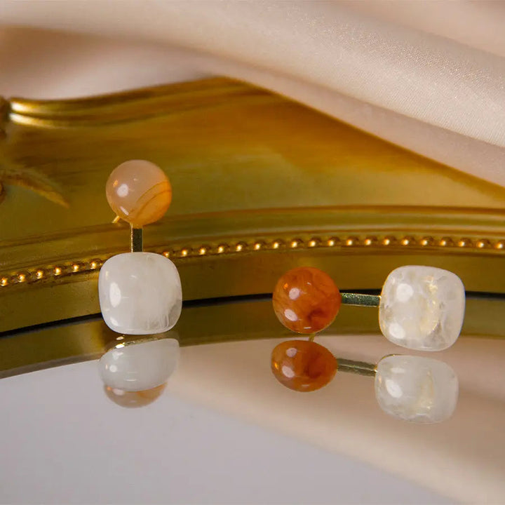 French Vintage Semitransparent Oblate Goldplated Stud Earrings - Salty Accessories