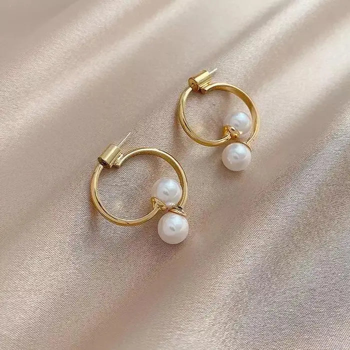 Front and Back Gold Pearl Irregular Hoops
