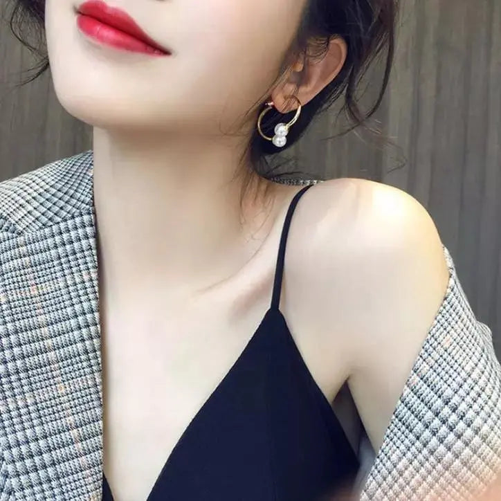 Front and Back Gold Pearl Irregular Hoops