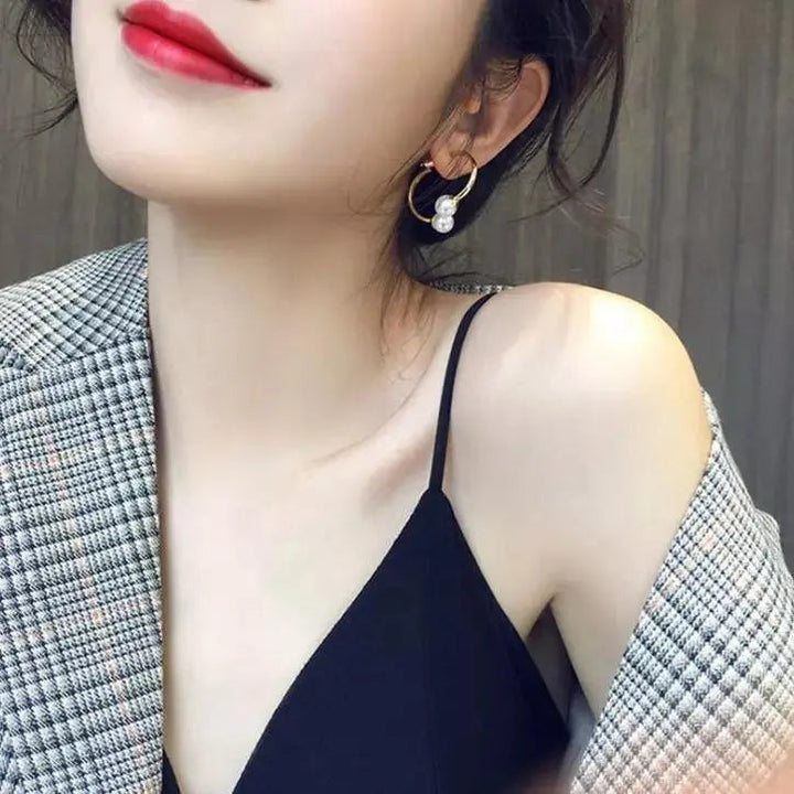 Front and Back Gold Pearl Irregular Hoops